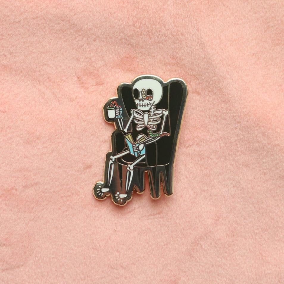 Book Worm Skeleton Enamel Pin