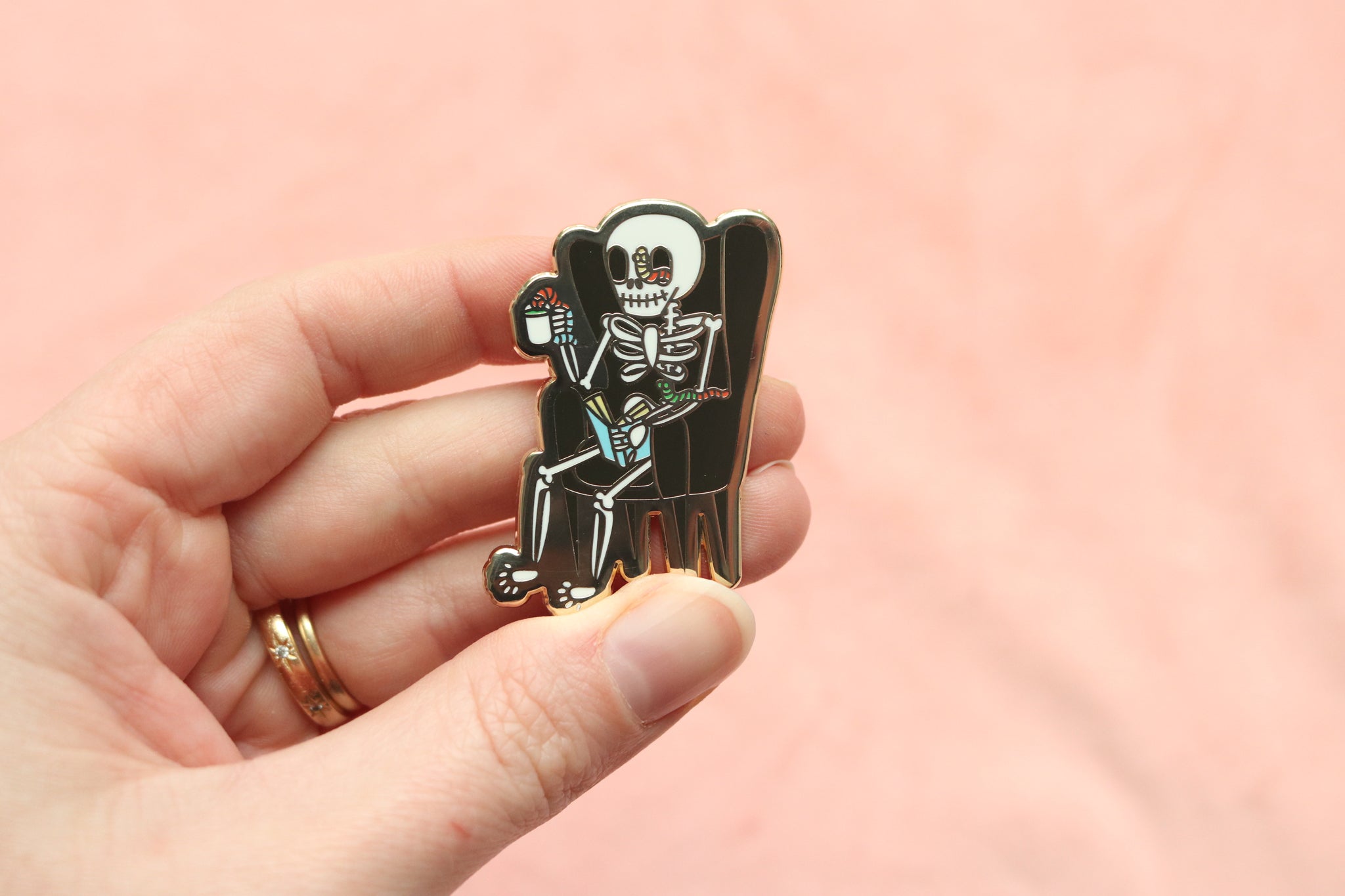 Book Worm Skeleton Enamel Pin