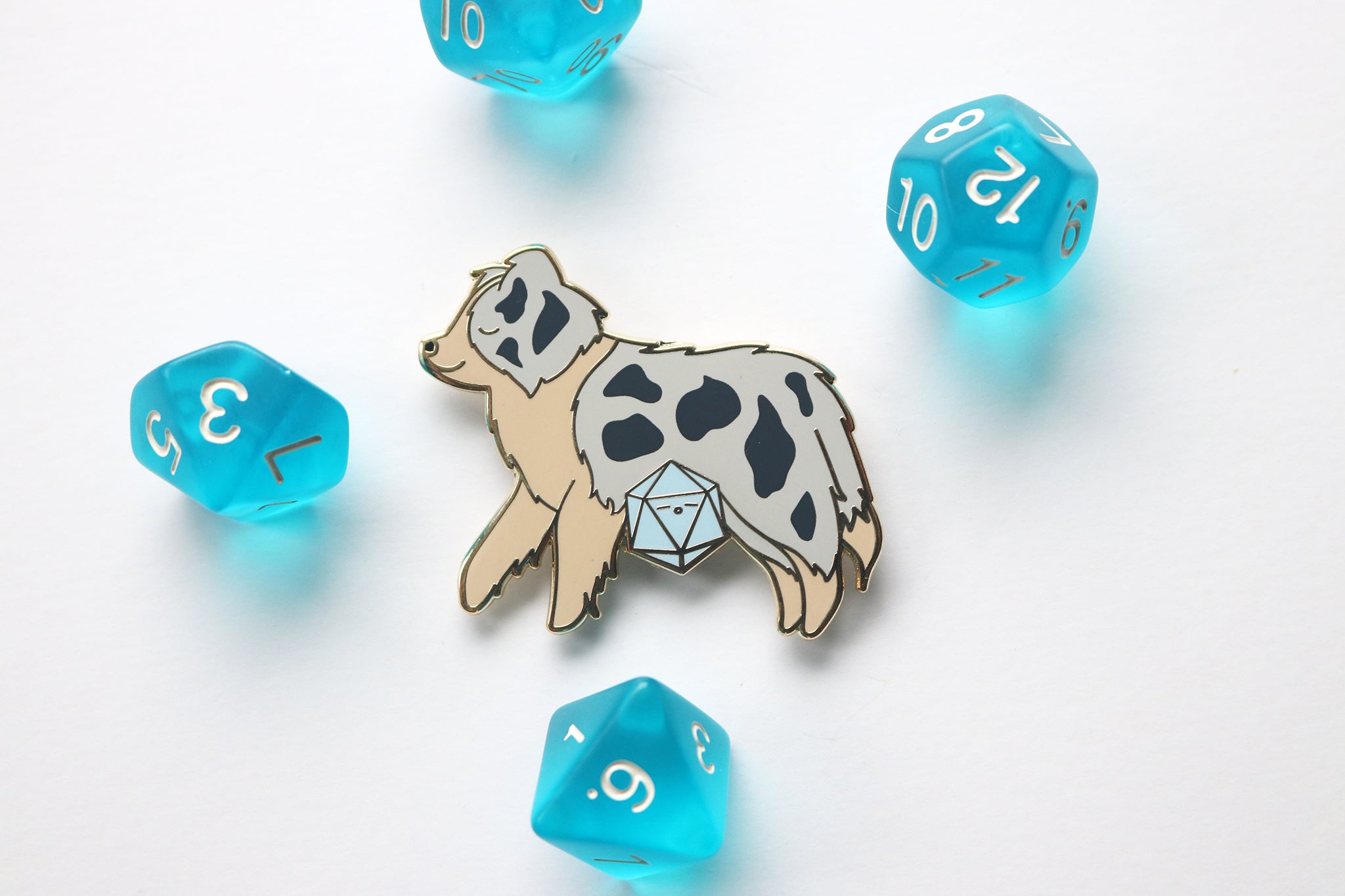 Australian Shepherd D20 Dice Buddy Enamel Pin