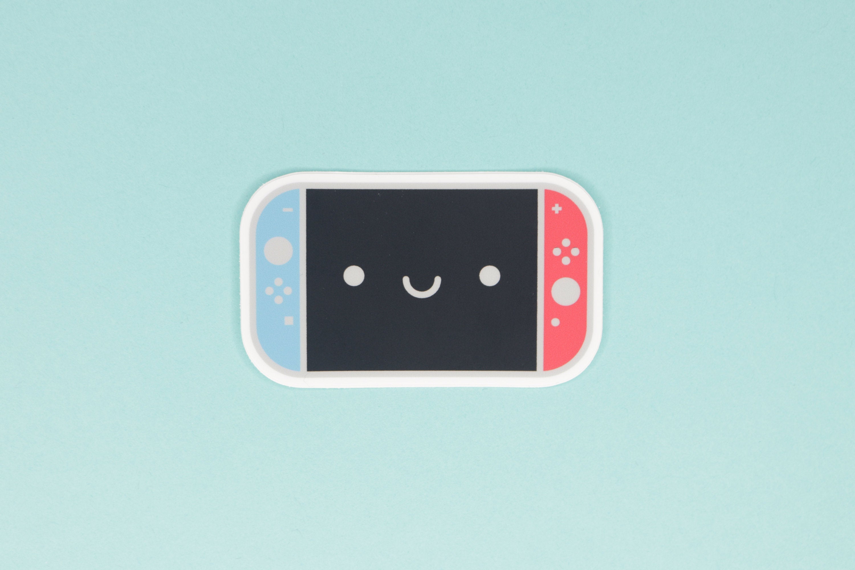 Neon Blue and Neon Red Smiling Switch Sticker on Blue Background