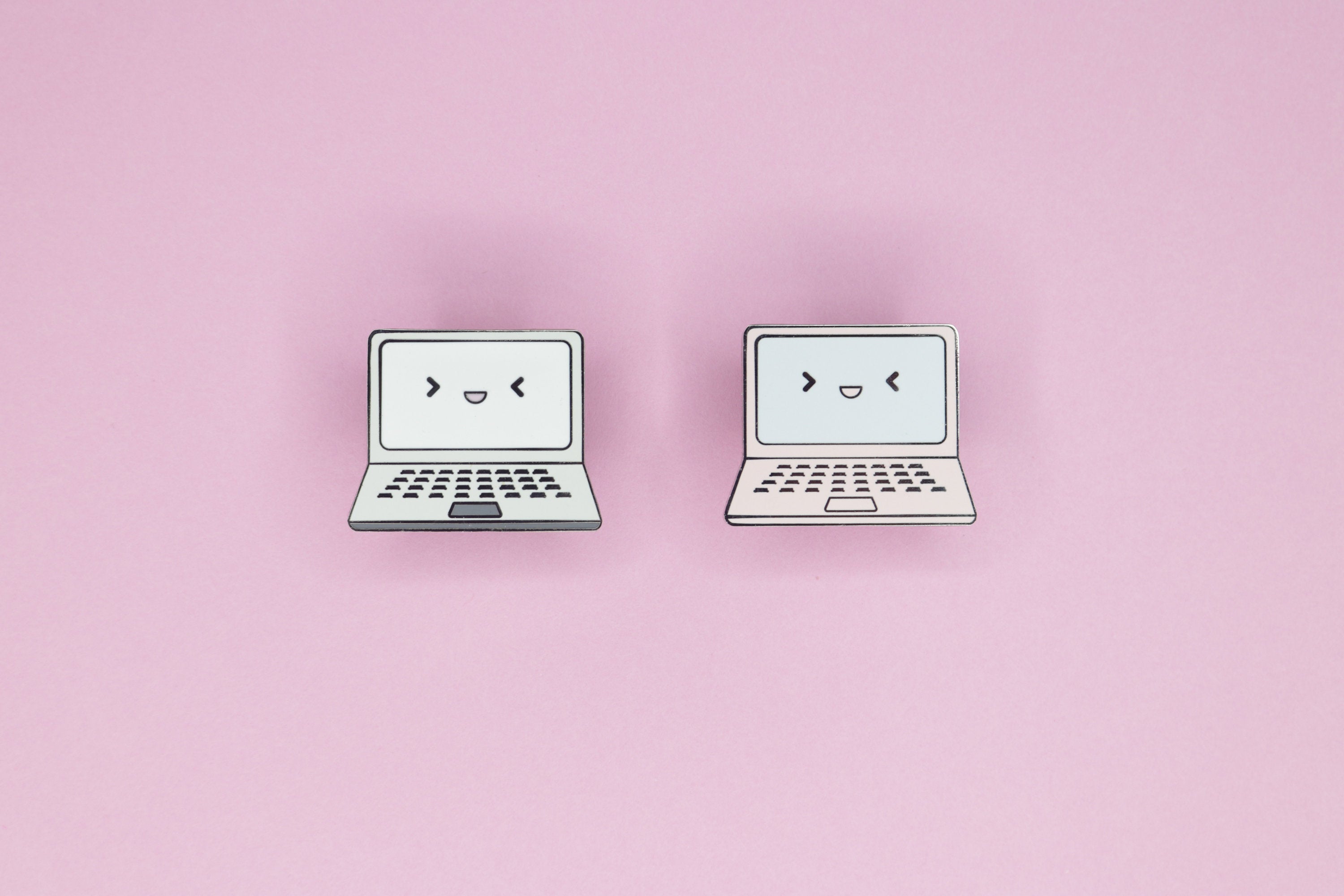 2 Gaming Laptop Hard Enamel Pins on Pink Background