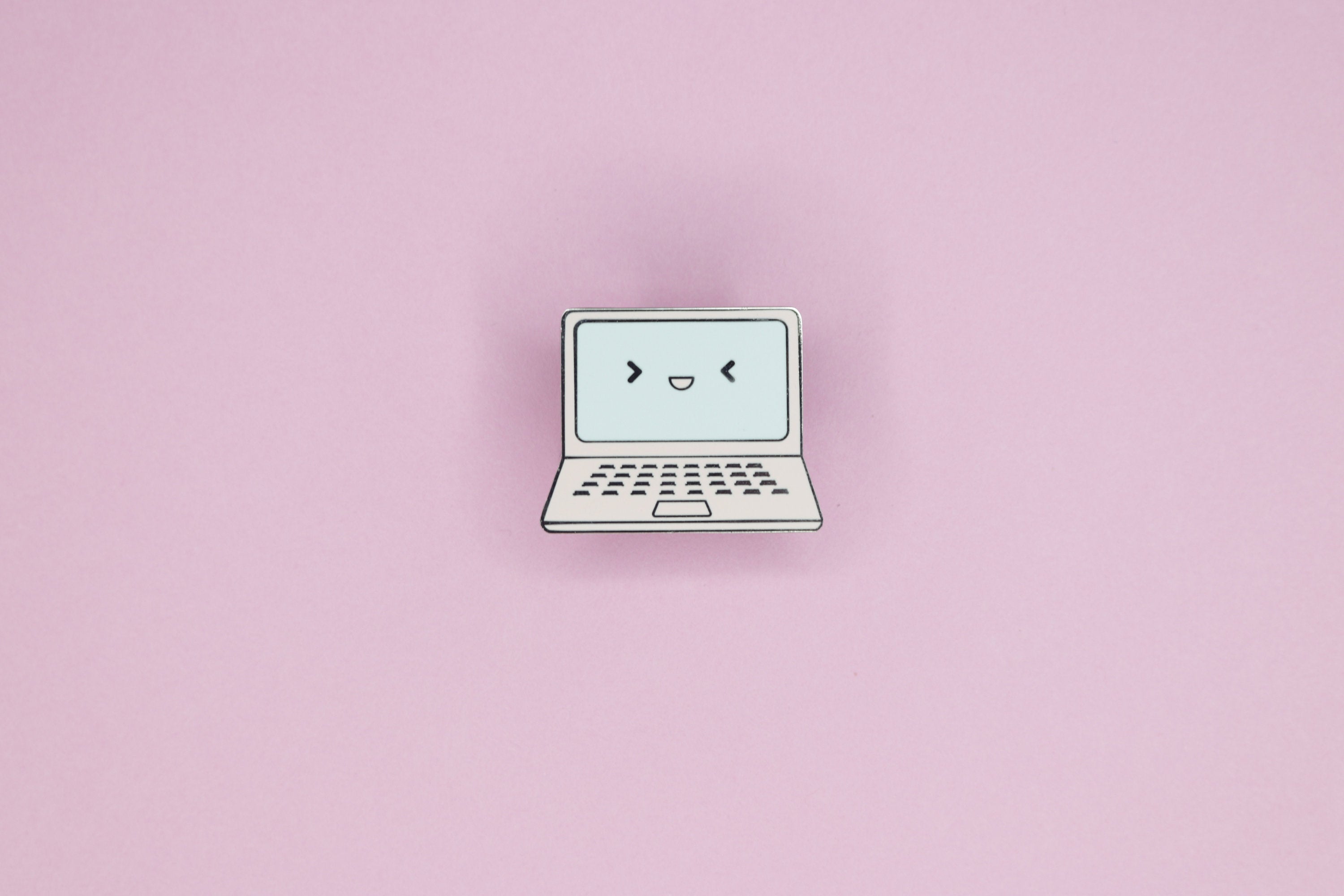 Pink Laptop Hard Enamel Pin on Pink Background