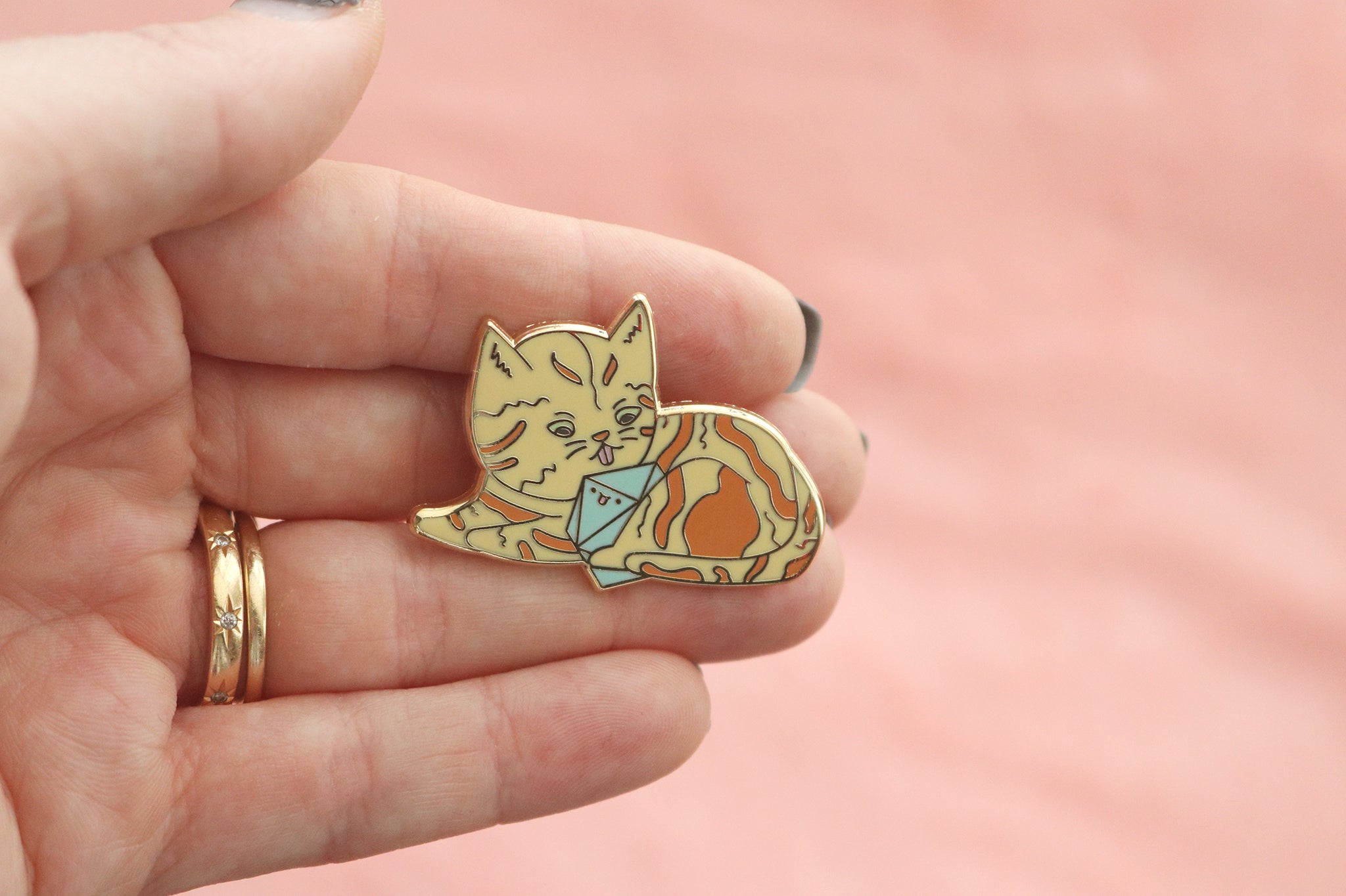 Tabby D20 Dice Buddy Enamel Pin